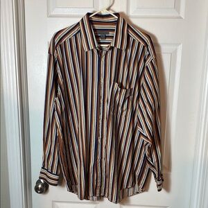 Johnston & Murphy Blue and Orange Casual Button Down Shirt 100% Cotton Size XL